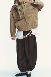 Fashionable Suede Loose Pocket Leather Jacket