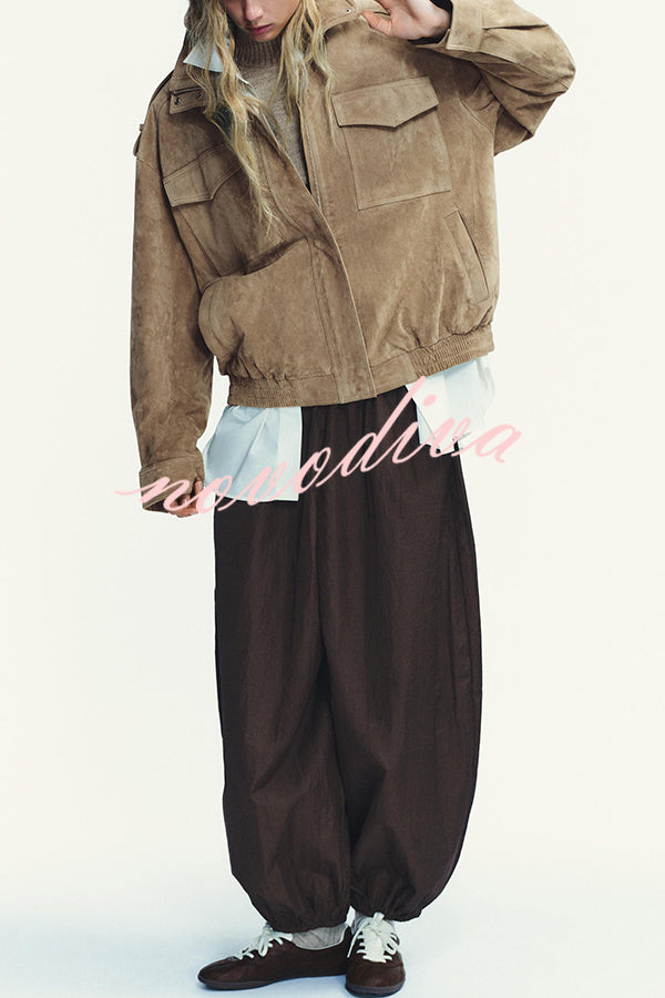 Fashionable Suede Loose Pocket Leather Jacket