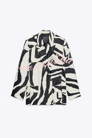 Breath of Freedom Animal Print Button Up Long Sleeve Lapel Loose Blazer