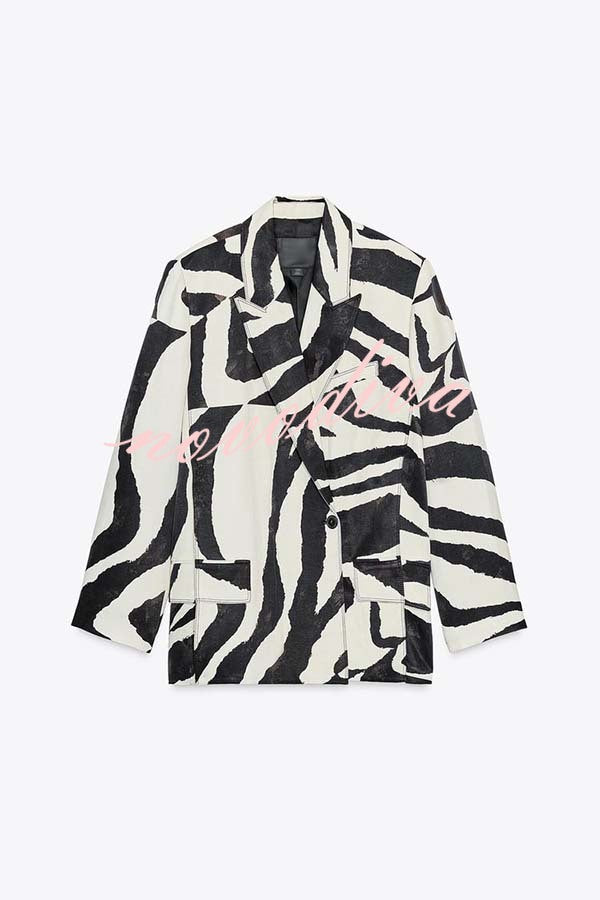 Breath of Freedom Animal Print Button Up Long Sleeve Lapel Loose Blazer