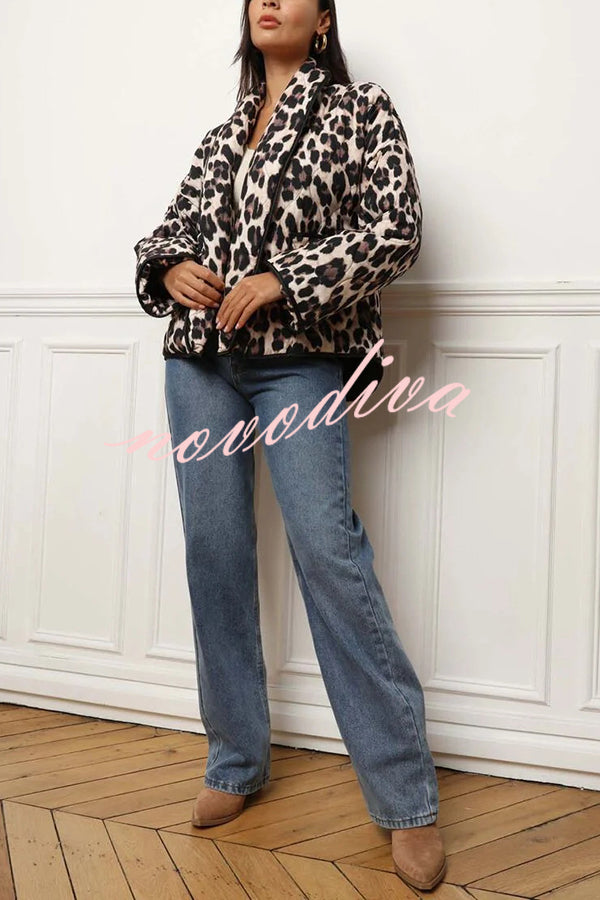 Leopard Print Loose Lapel Pocket Jacket