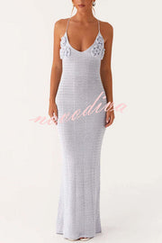 Olivia Crochet Knit Rose Texture Backless Stretch Maxi Dress