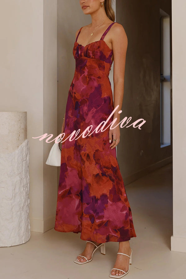 Fashion Tie-dye Backless Suspender Holiday Maxi Dress