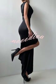 Solid Color Casual Sleeveless Crop Top and Elegant Button-down Maxi Skirt Set