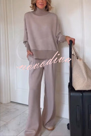 Berner High-Neck Long Sleeve Side Zipper Sweatshirt and Elastic Waist Pocketed Loose Pants Set