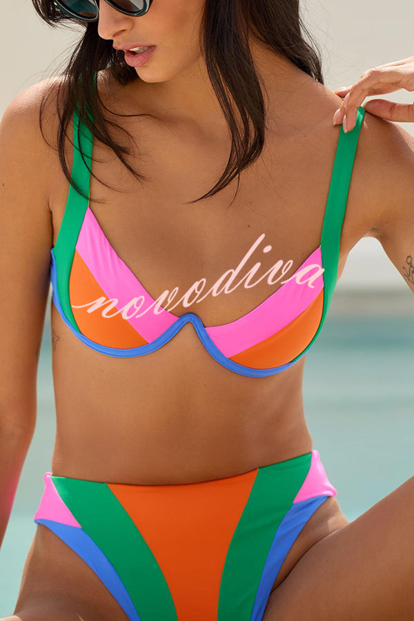 Bold Summer Colorblock High Rise Stretch Two-piece Bikini Swimsuit