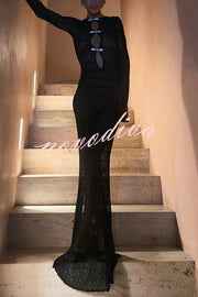 Sexy Backless Long-sleeved Knitted Slim-fit Maxi Dress