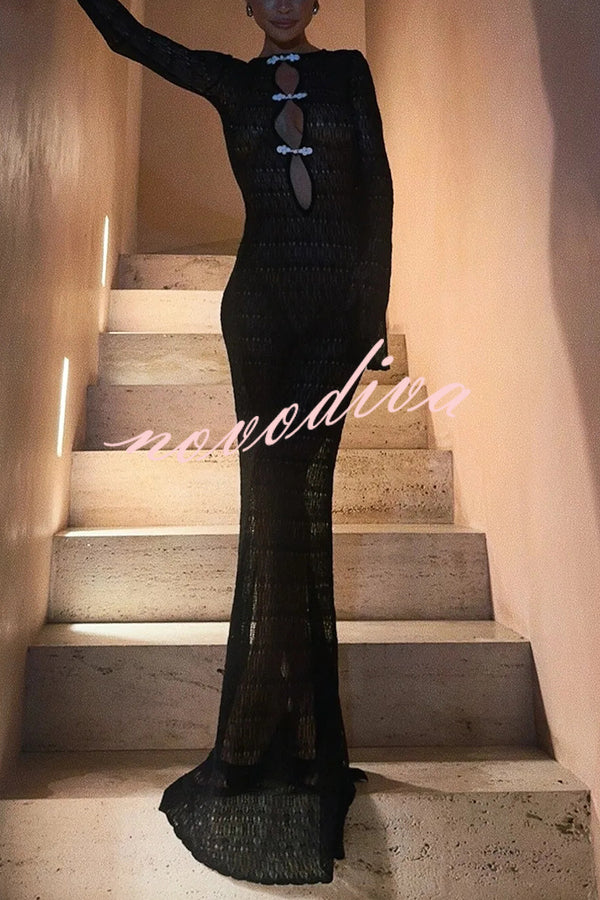 Sexy Backless Long-sleeved Knitted Slim-fit Maxi Dress