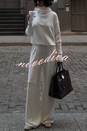 Morning Coffee Walks Ribbed Turtleneck Long Sleeve Sweatshirt and Elastic Waist Pocketed Loose Pants Set