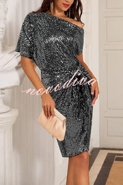 Solid Sequined Elegant Strappy Mini Dress