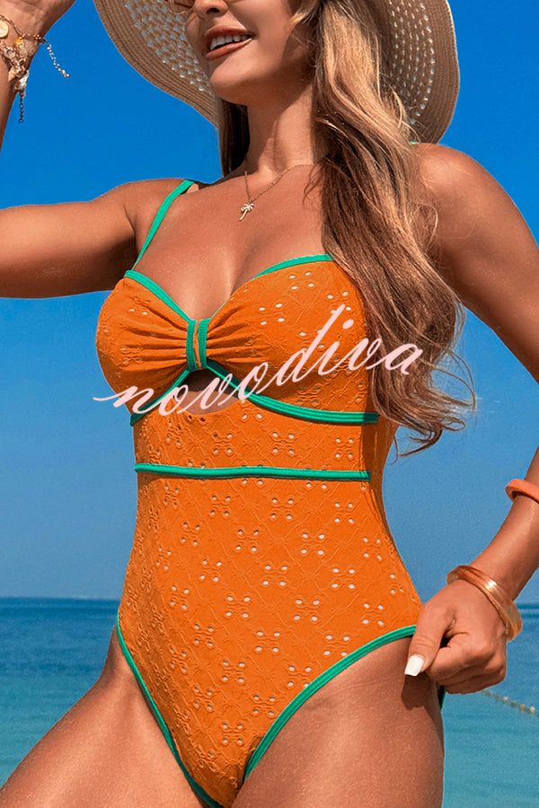 Fashion Contrast Color Hollow Stretch One-piece Swimsuit