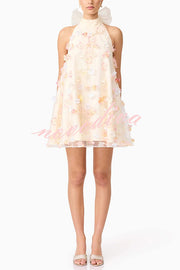 Sweet Floral Embellished Sleeveless Mini Dress