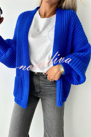 Solid Color V-neck Long-sleeved Casual Knitted Cardigan