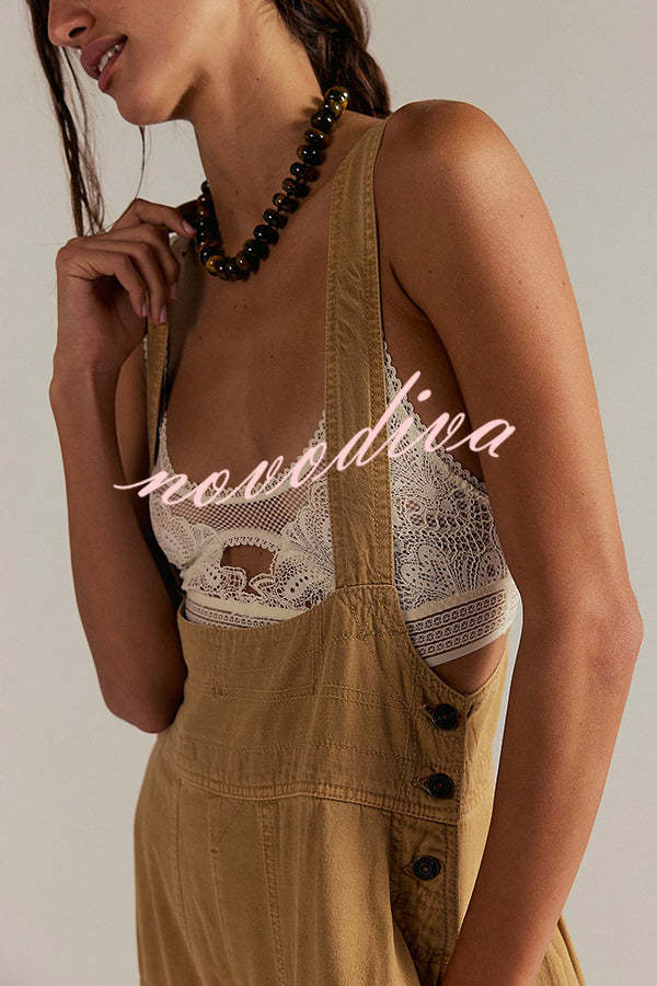 Fashionable Casual Side Pocket Button Loose Denim Overalls