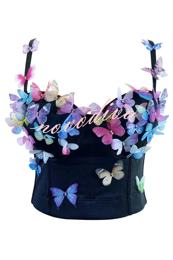 Butterfly Embellished Sexy Sling Backless Top