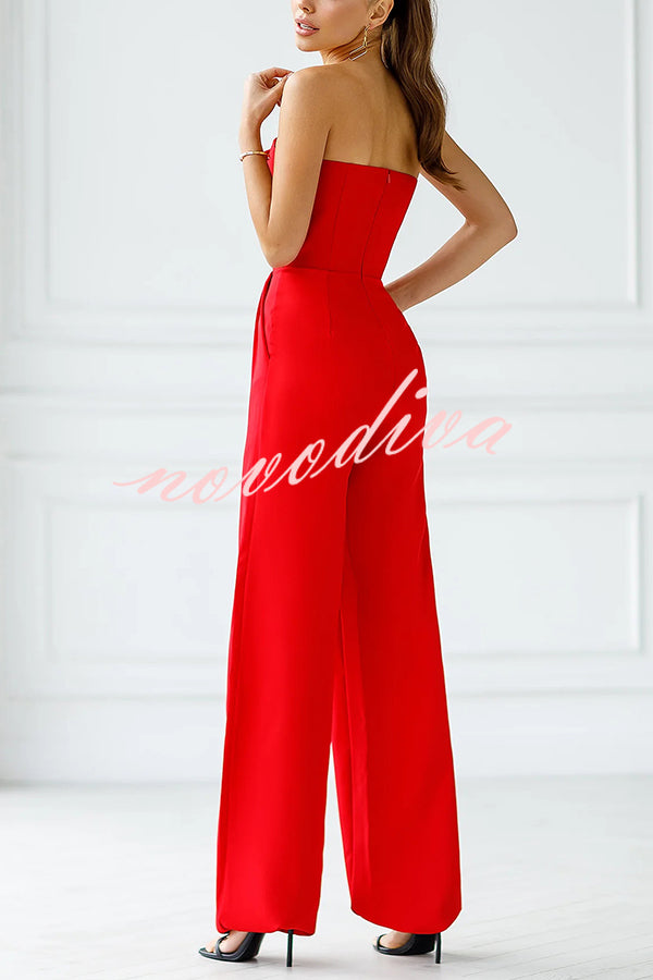 Tuxedo-style Off Shoulder Pocket Wide Leg Formal Jumpsuit