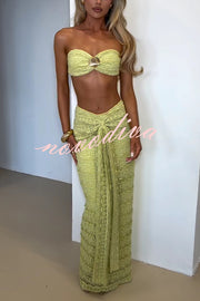 Fashion Metal Shell Embellished Sexy Bandeau and Elastic Tie Maxi Skirt Set