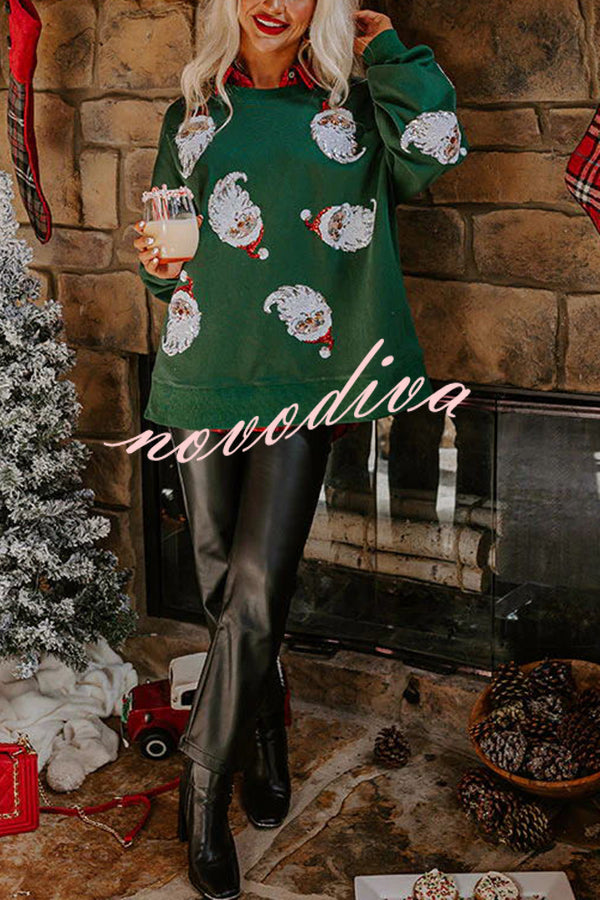 Santa Honey Sequin Christmas Pattern Loose Sweatshirt