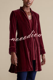 Solid Color Velvet Long-sleeved Loose Mid-length Coat