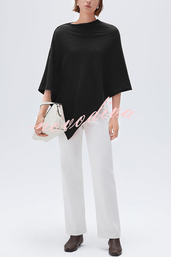 Women Cashmere Knit Shrug Bolero Side Button Detail Lightweight Shawl  Poncho