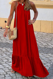 Summer Colors Elastic Neckline A-line Loose Maxi Dress