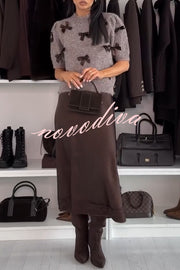 Jensin Knit Satin Bow Detail Short Sleeve Crop Sweater