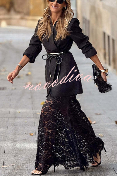 Basic Chic Floral Lace High Rise Elastic Waist Maxi Skirt