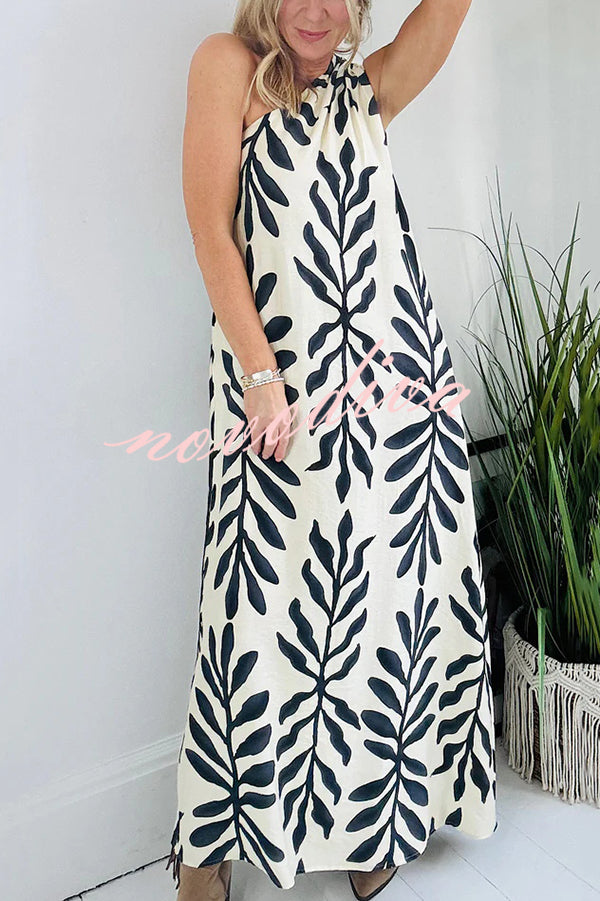 Floral Unique Printed One Shoulder Pocketed Loose Maxi Dress