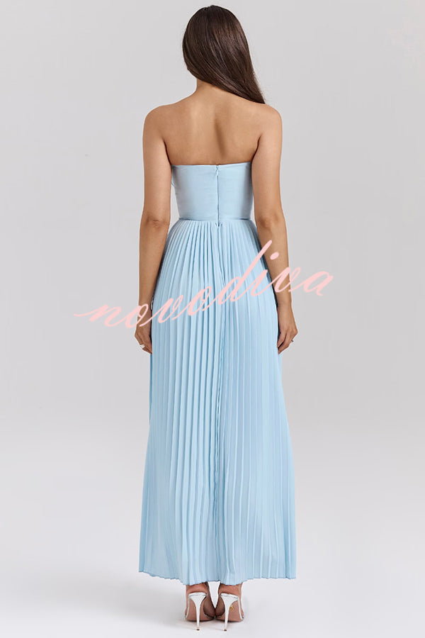 Romantic and Elegant Pleated Strapless Maxi Dress