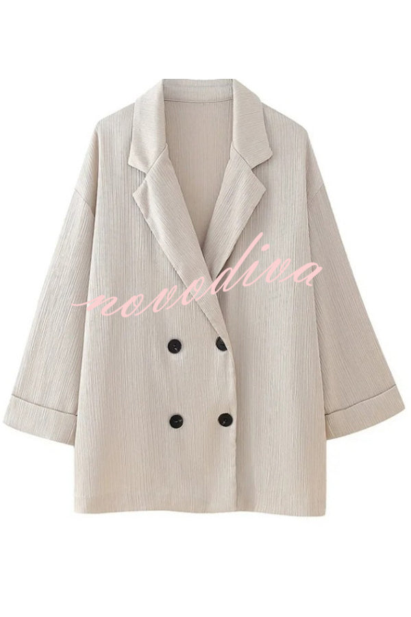 Fashionable Wrinkled Lapel Long-sleeved Loose Blazer