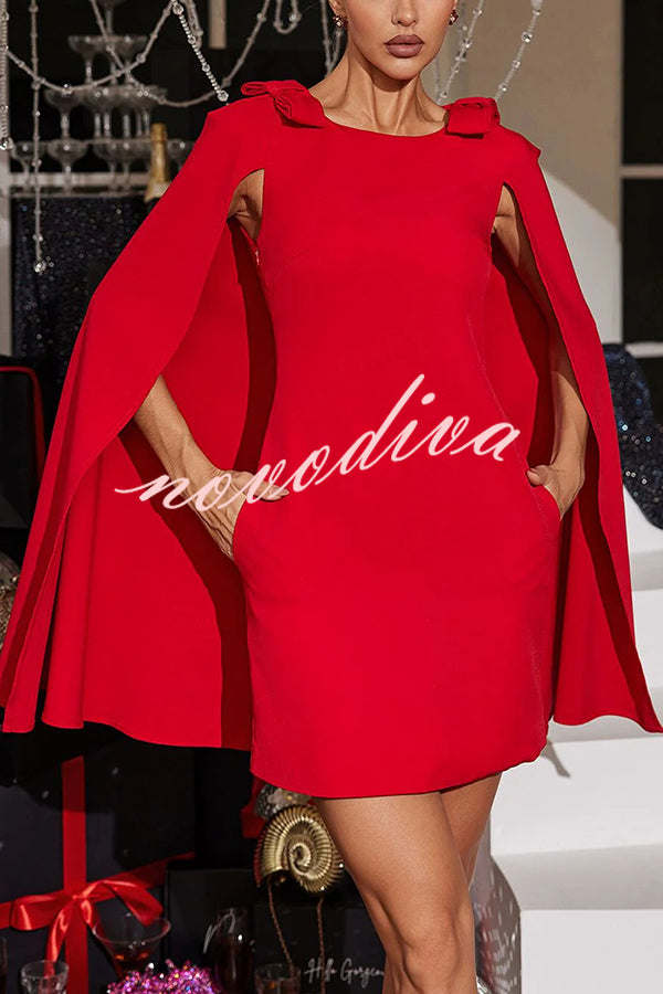 Dear Me Bow Detail Cape Pocket H-line Mini Dress
