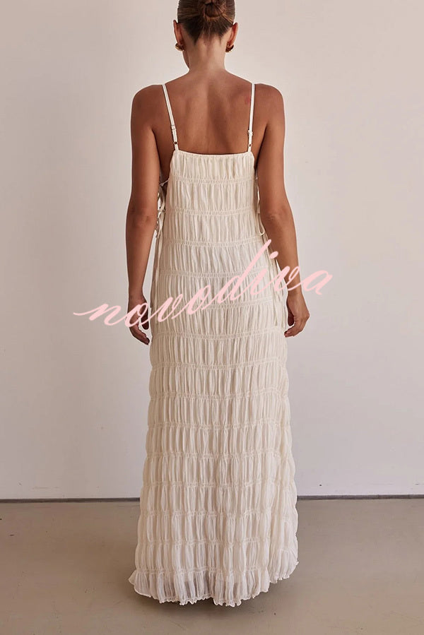 Passion and Romance Pleated Side Tie-up A-line Maxi Dress