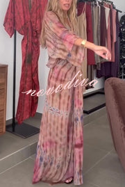 Unique Printed V-neck High-waisted Loose-fitting Holiday Maxi Dress