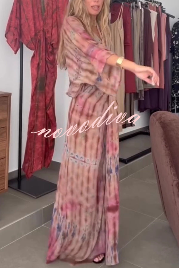 Unique Printed V-neck High-waisted Loose-fitting Holiday Maxi Dress