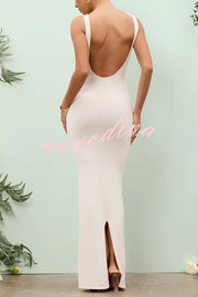 Charming Solid Color Knitted Floral Sexy Open Back Cover-up Maxi Dress