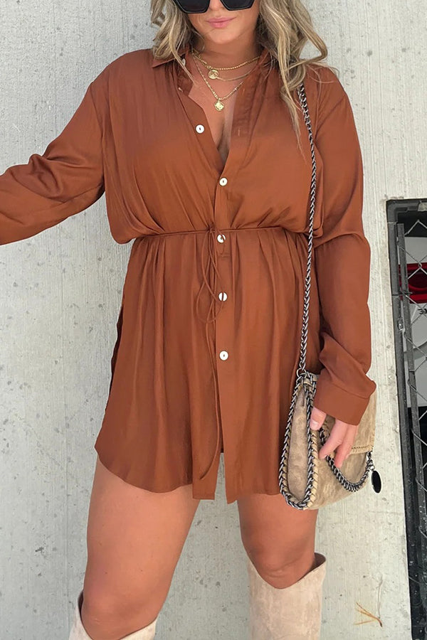 Solid Color Long Sleeve Button Casual Shirt-Style Rompers