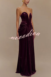 Paige Velvet Off Shoulder Side Pleated Hip Drape Maxi Dress