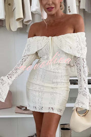 Solid Color Lace Off Shoulder Lace Sexy Slim Mini Dress