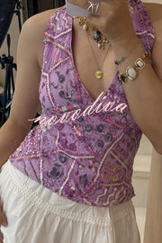 Fashion Sequined Casual V-neck Backless Slim Vest