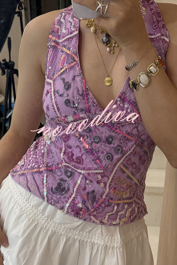 Fashion Sequined Casual V-neck Backless Slim Vest
