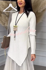 Jensine Ribbed Knit Long Sleeve Irregular Hem Loose Sweater