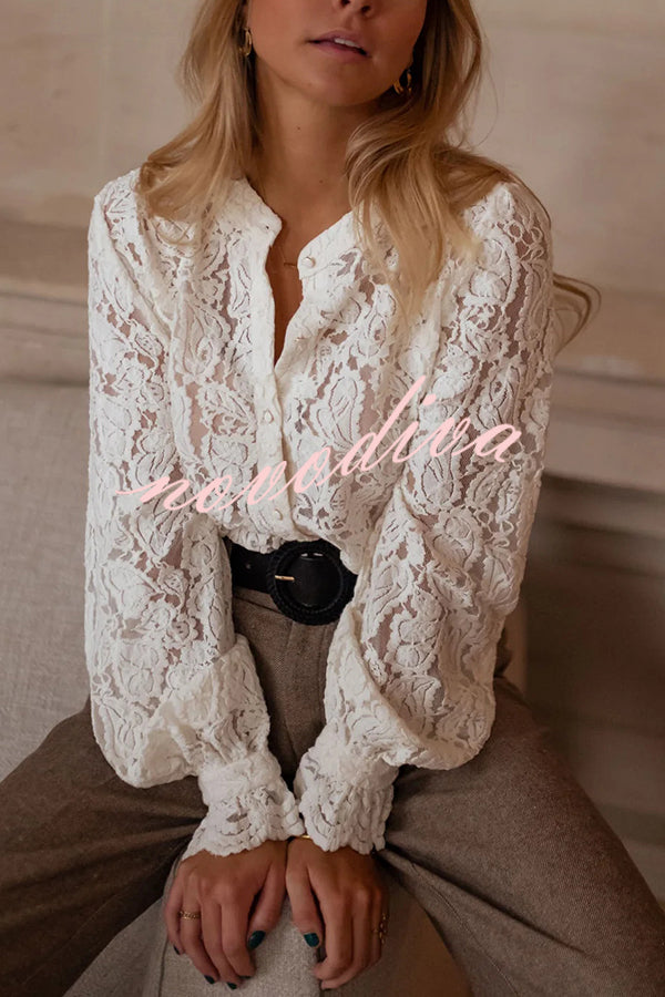 Fashionable Lace Long-sleeved Casual Button-down Shirt