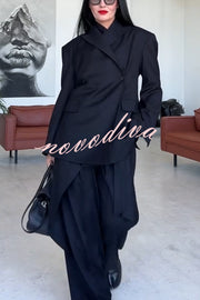 Urban Charm Shoulder Pads Asymmetrical Back Button Lapel Oversized Blazer