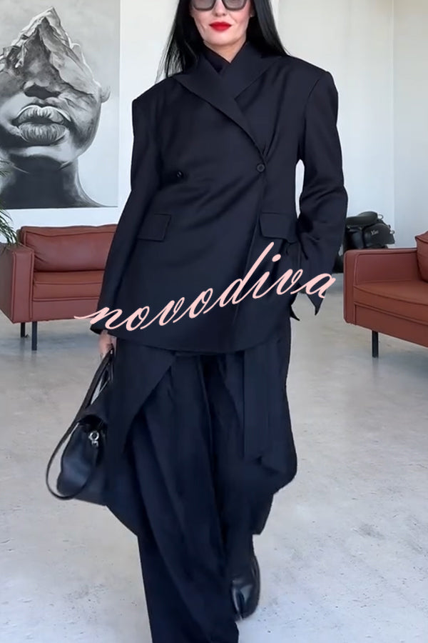 Urban Charm Shoulder Pads Asymmetrical Back Button Lapel Oversized Blazer