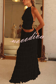 Versatility and Vintage Charm Pleated Drawstring Waist Tiered Maxi Skirt