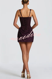 Cornelia Square Neck Back Lace-up Satin Drape Hem Mini Dress
