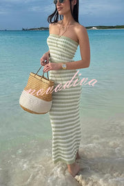 Bahamas Beach Knit Colorblock Stripes Bandeau Top and High Rise Stretch Maxi Skirt Set