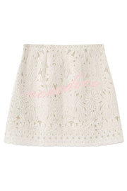 Fashion Floral Hollow Embroidery Slim Mini Skirt