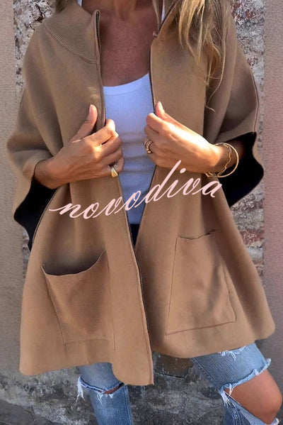 Solid Color Loose Casual Round Neck Shawl Coat