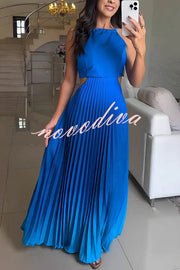 Fashionable Backless Tie Elegant Gradient Pleated Maxi Dress